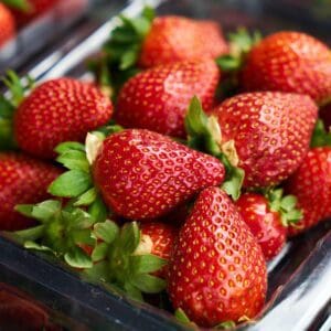 closeup shot of a box of fresh strawberries
